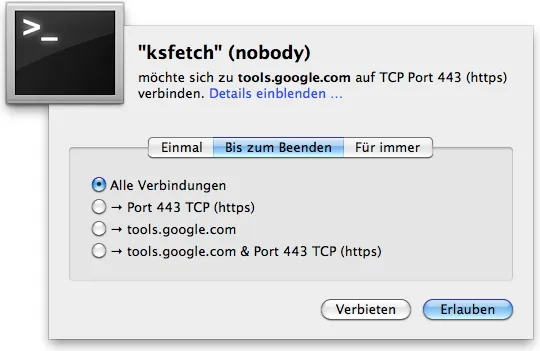 ksfetch nobody google Little Snitch