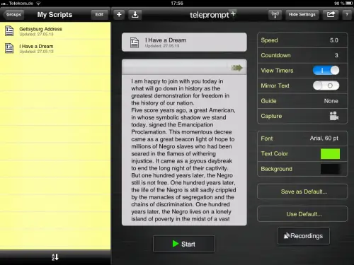 Teleprompter iPad Settings