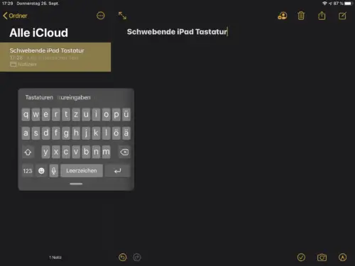 iPad schwebende Software Tastatur