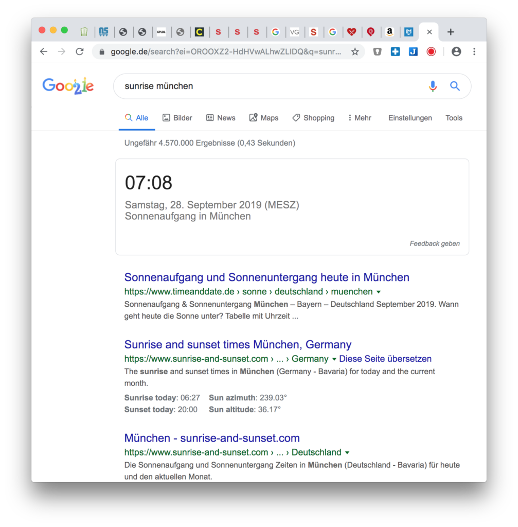 Google Hacks: Sonnenaufgang und Sonnenuntergang anzeigen