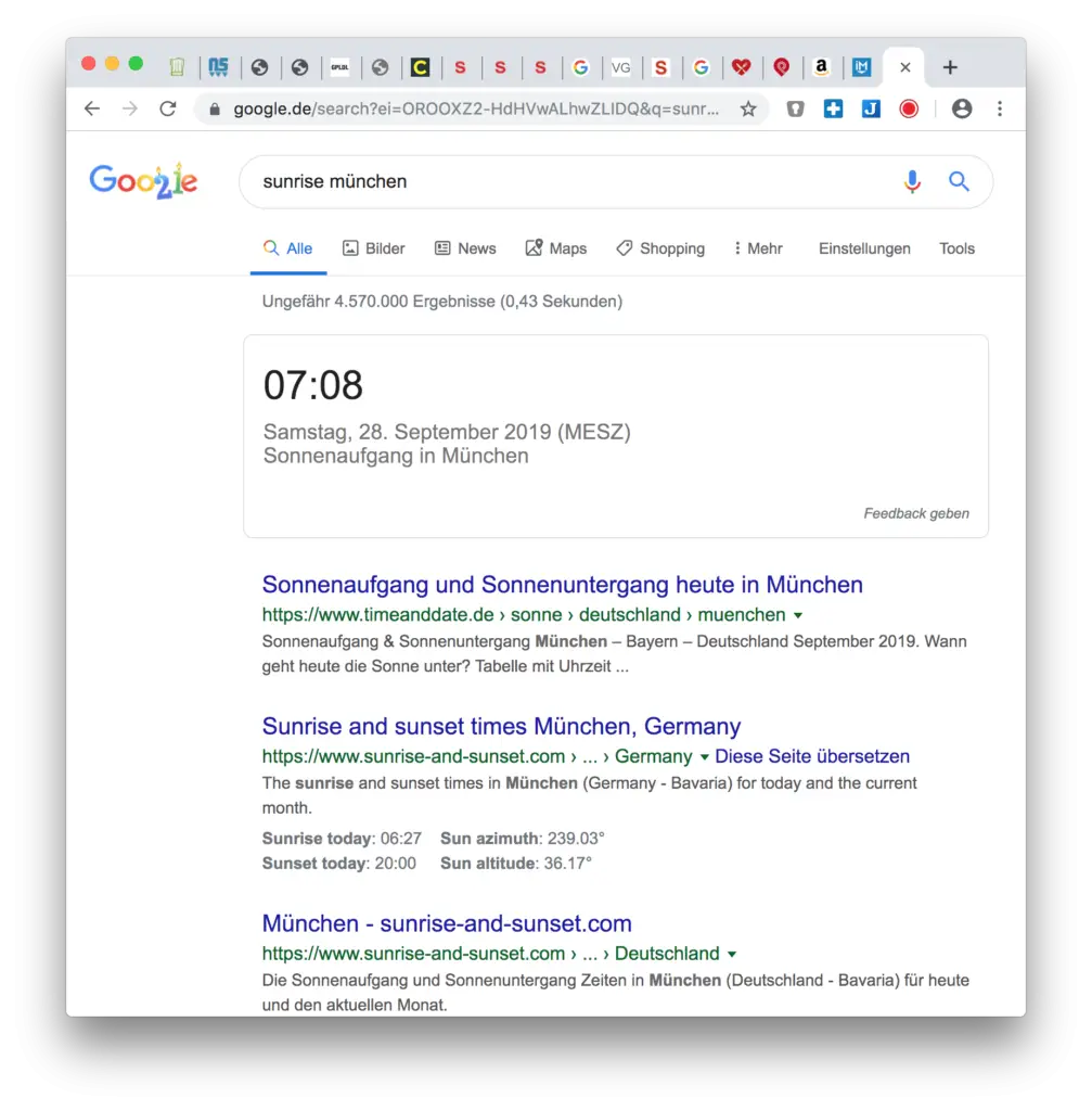 Google Hacks: Sonnenaufgang und Sonnenuntergang anzeigen