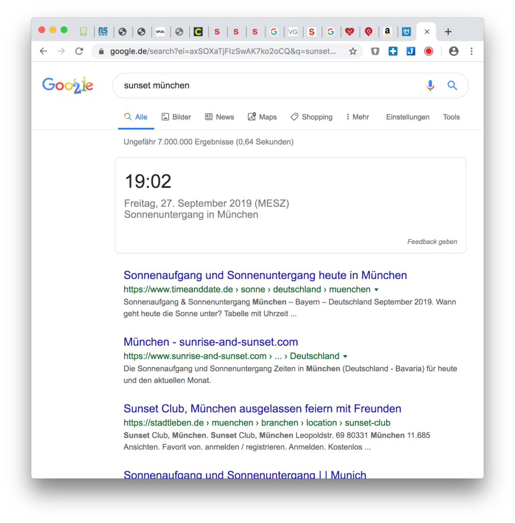 Google Hacks: Uhrzeit Sonnenuntergang anzeigen