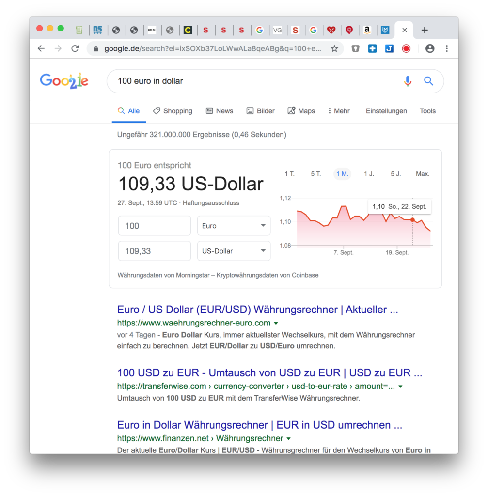 Google Hacks: Aktuelle Wechselkurse anzeigen