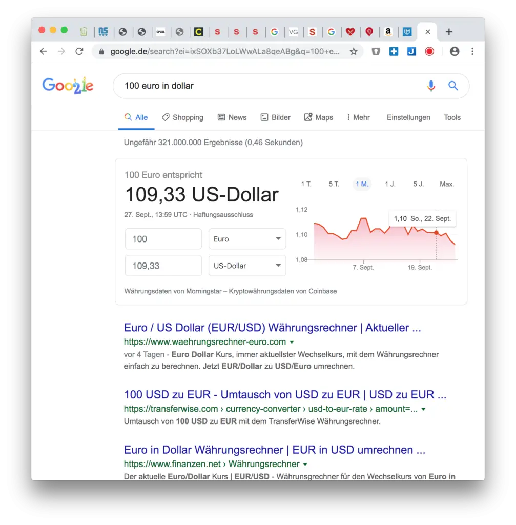 Google Hacks: Aktuelle Wechselkurse anzeigen